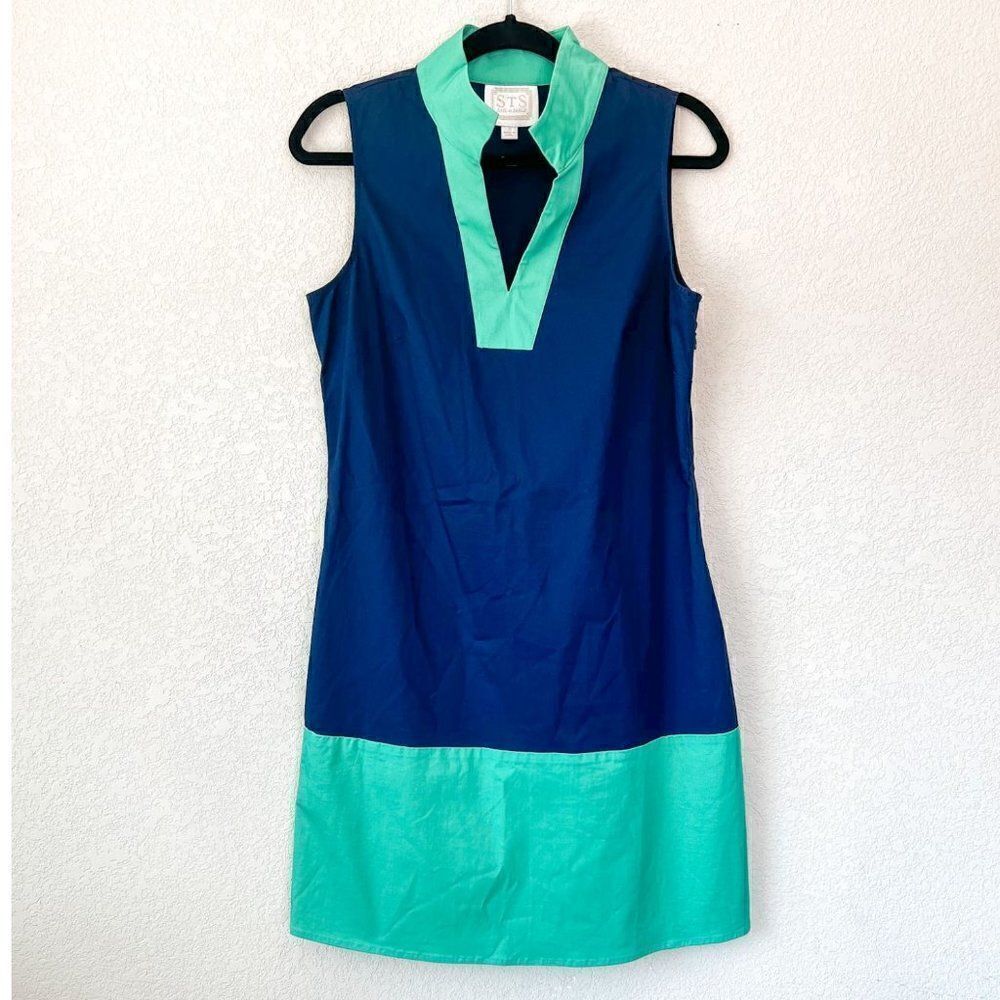 SAIL TO SABLE Navy and Green Colorblock Classic Tunic Dress Size Small